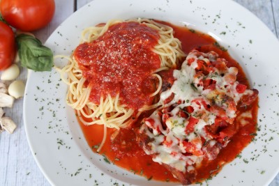 Sausage & Peppers Parmigiana & Spaghetti Image