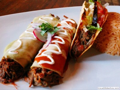 9. Beef Burrito & Beef Enchilada Served with Rice & Beans Image