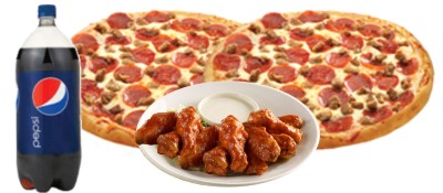 2 Large Pizzas, 10 Buffalo Wings & 2-Liter Image