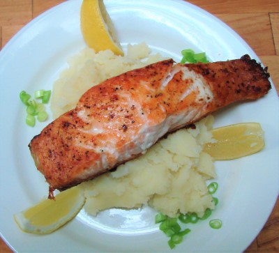 Crispy Salmon over Garlic Mashed Potatoes Image