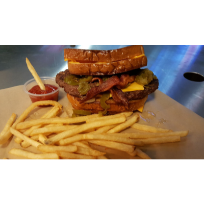 Double Patty wedged between 2 Grilled Cheese Image