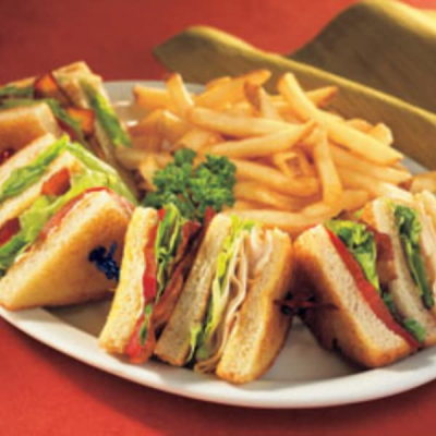 Ham & Cheese Club Sandwich with Fries Image