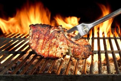 Grilled Meat On Wood Charcoal Image