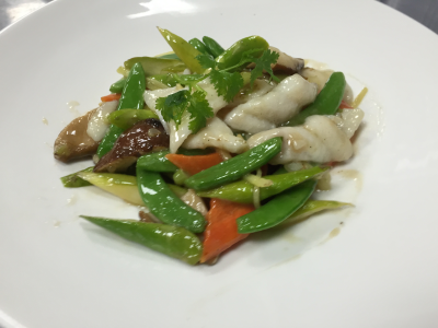 Sauteed Flounder Filet with Sweet Peas and Mushrooms Image