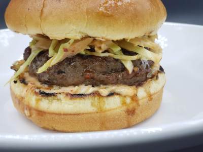 Kimchi Slaw Burger with Fries Image