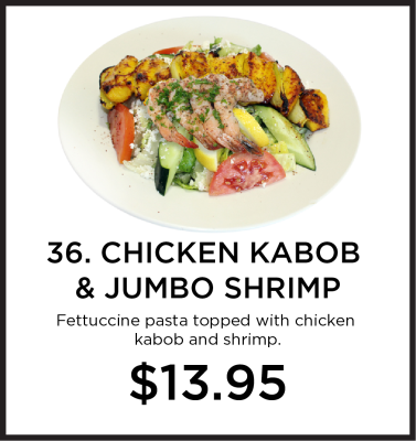 36. Chicken Kabob & Jumbo Shrimp Pasta Image